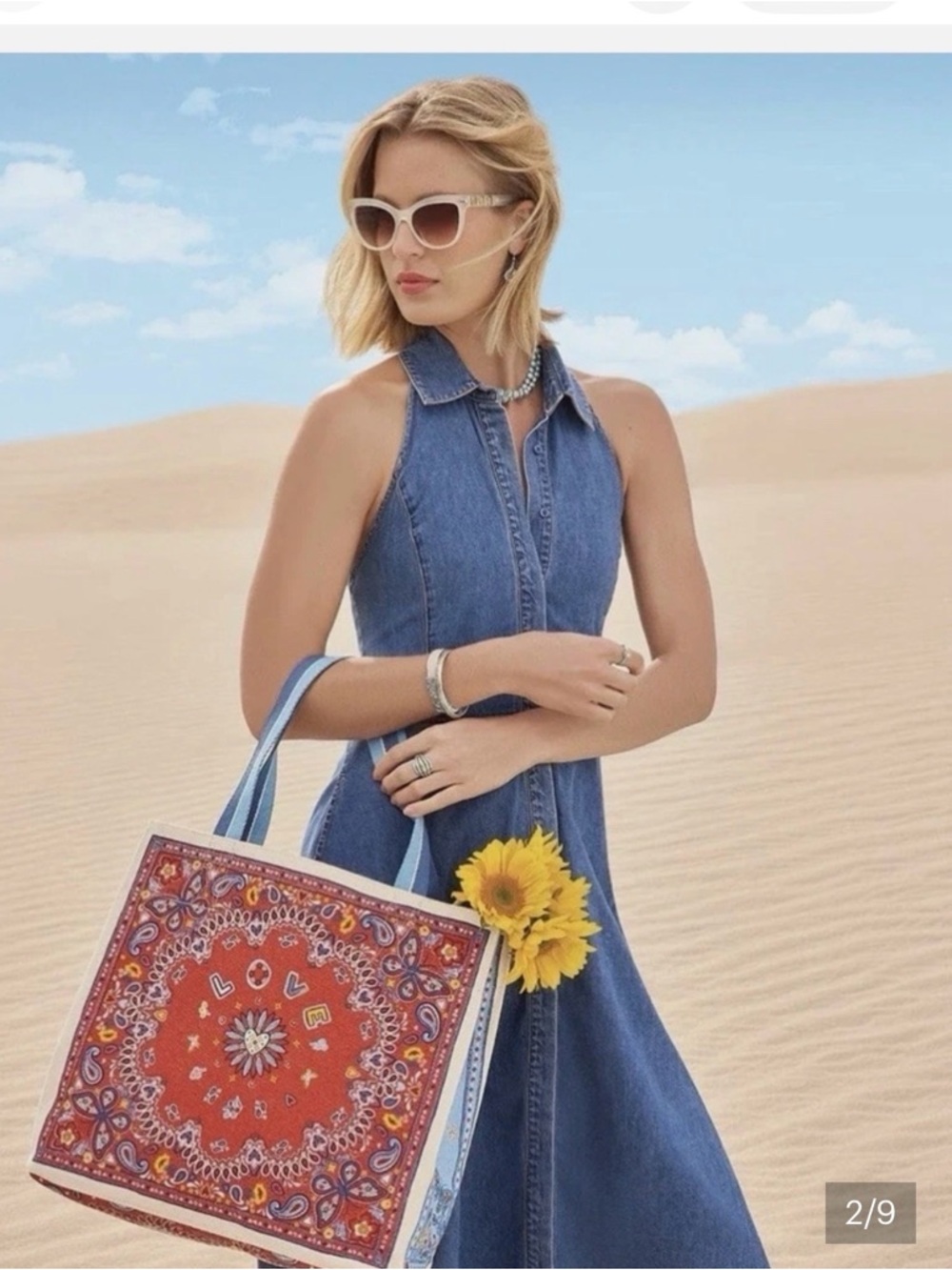 Brighton “Brighton Love Butterfly” Canvas Tote Bag Red Blue Bandana Print Large